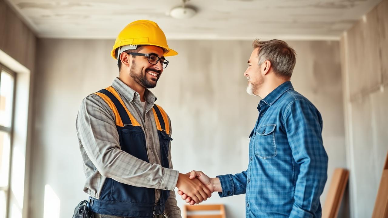Profissional negociando com cliente em obra — Orçamento de obra civil: passo a passo do levantamento ao preço final