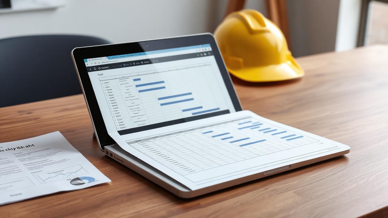 Cronograma de obra em gráfico de Gantt na tela do notebook — Cronograma físico-financeiro de obra: como montar e usar de verdade Cronograma de obra em gráfico de Gantt na tela do notebook — Cronograma físico-financeiro de obra: como montar e usar de verdade
