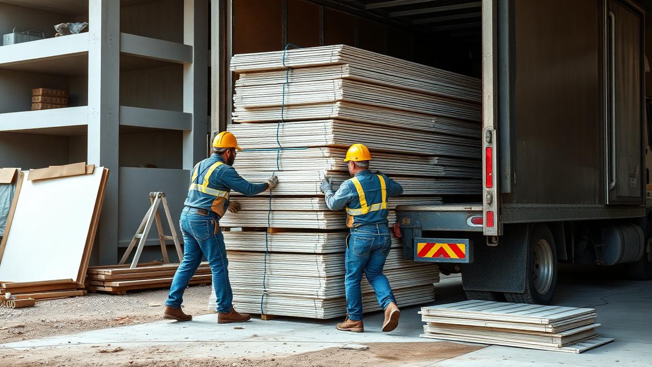 Descarga de chapas de drywall no canteiro — Erros Fatais no Espaçamento e Fixação de Perfis de Drywall