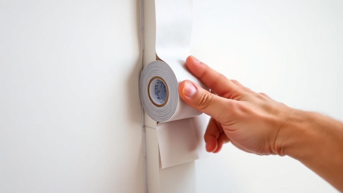 Fita de papel microperfurada sendo aplicada em junta — Tipos de Fita para Tratar Juntas no Drywall e Como Aplicar