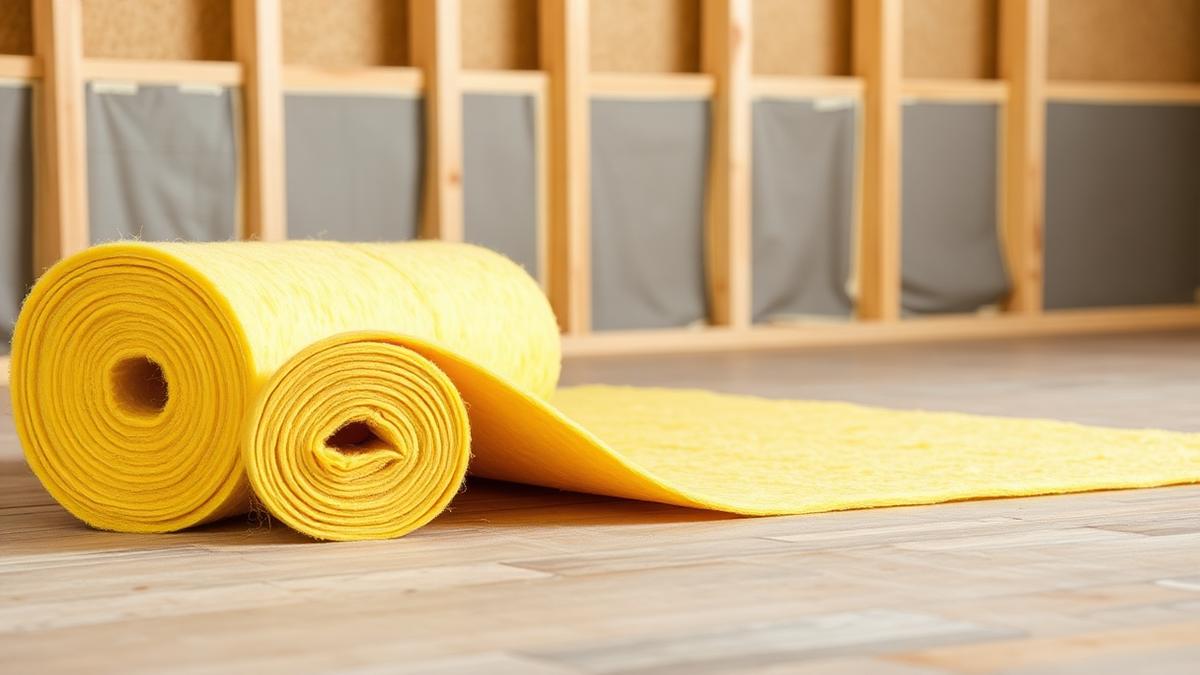 Rolo de lã de vidro instalado entre montantes — Como Melhorar o Desempenho Acústico e Térmico do Forro de Drywall