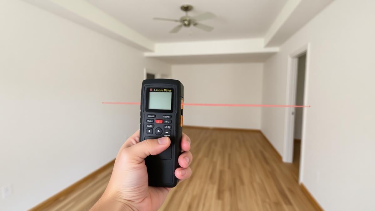 Trena a laser medindo ambiente — Lista de Materiais de Drywall: Como Orçar sem Esquecer Nenhum Item
