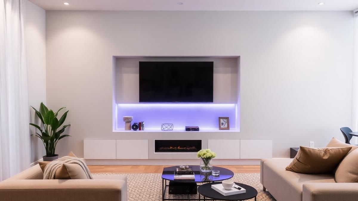Nicho decorativo em parede de drywall com LED — Chapas ST, RU e RF: Como Escolher a Chapa de Gesso Certa para Cada Ambiente
