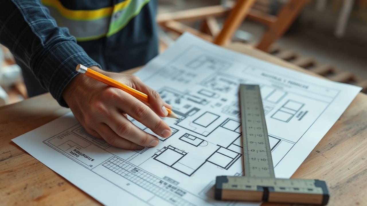 Profissional lendo planta baixa com escalímetro sobre a mesa — 3. Diretriz SINAT nº 003