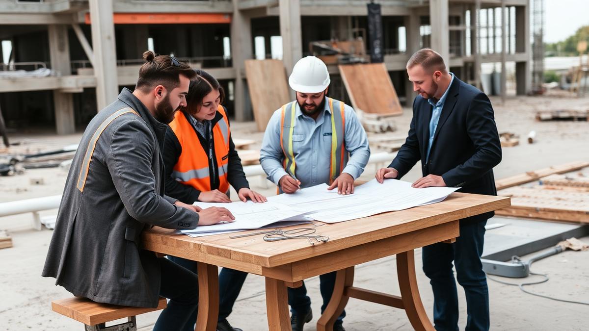 Equipe técnica discutindo projeto na obra — Tipos de Placas para Forro Modular: Como Escolher para Cada Ambiente