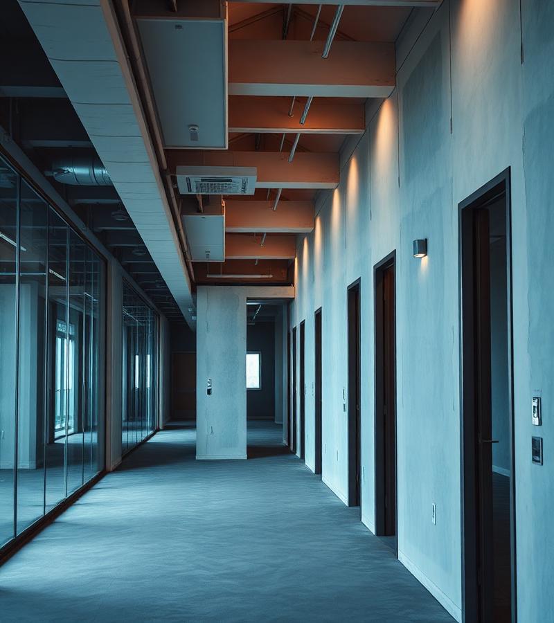 Divisórias de drywall estruturadas em ambiente comercial