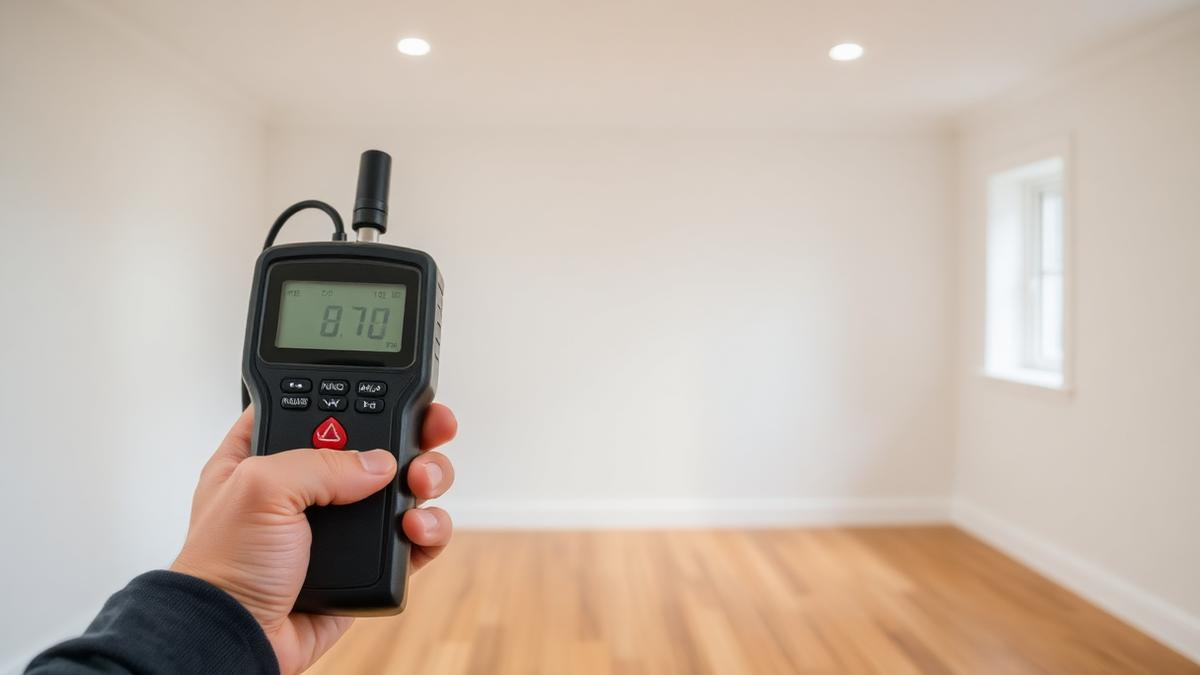 Decibelímetro medindo ruído em ambiente — Manutenção preventiva e substituição de placas em forros modulares